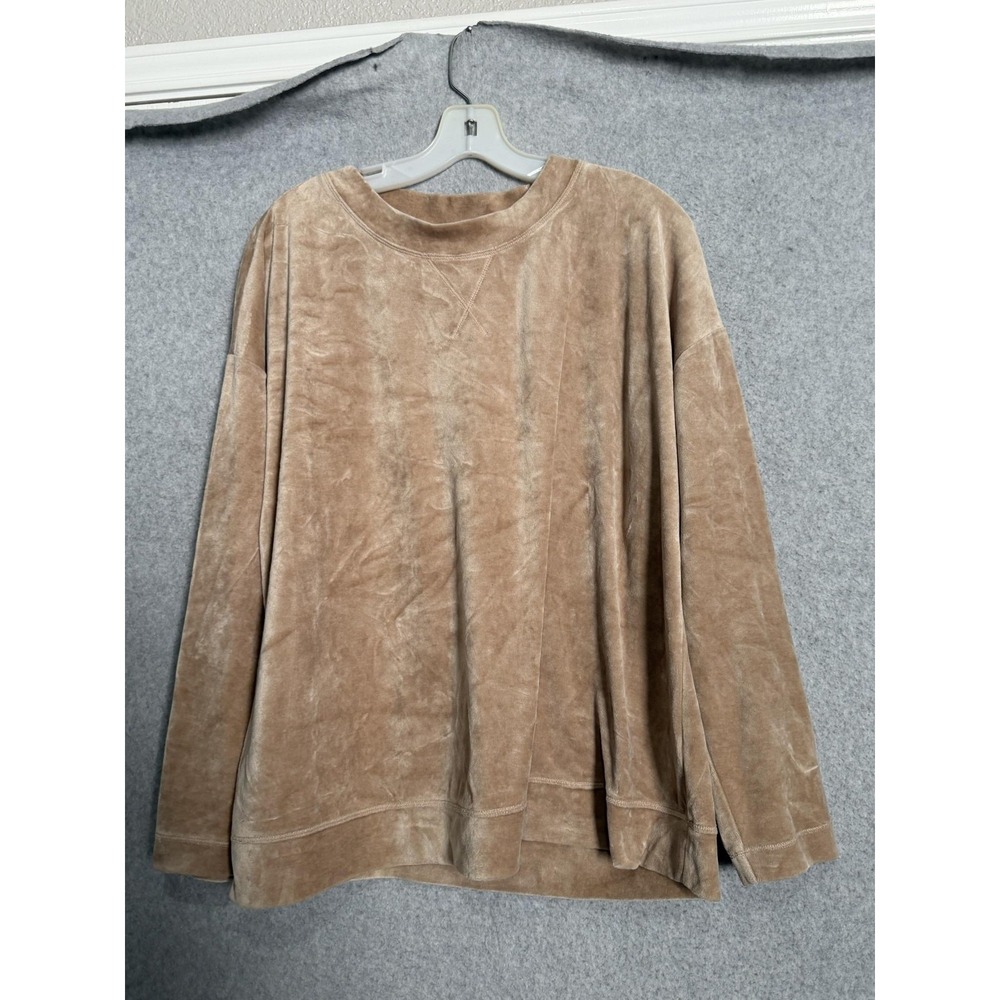 J. Jill Shirt Womens XL Beige Velour Crew Neck Long Sleeve Relaxed Pullover Top